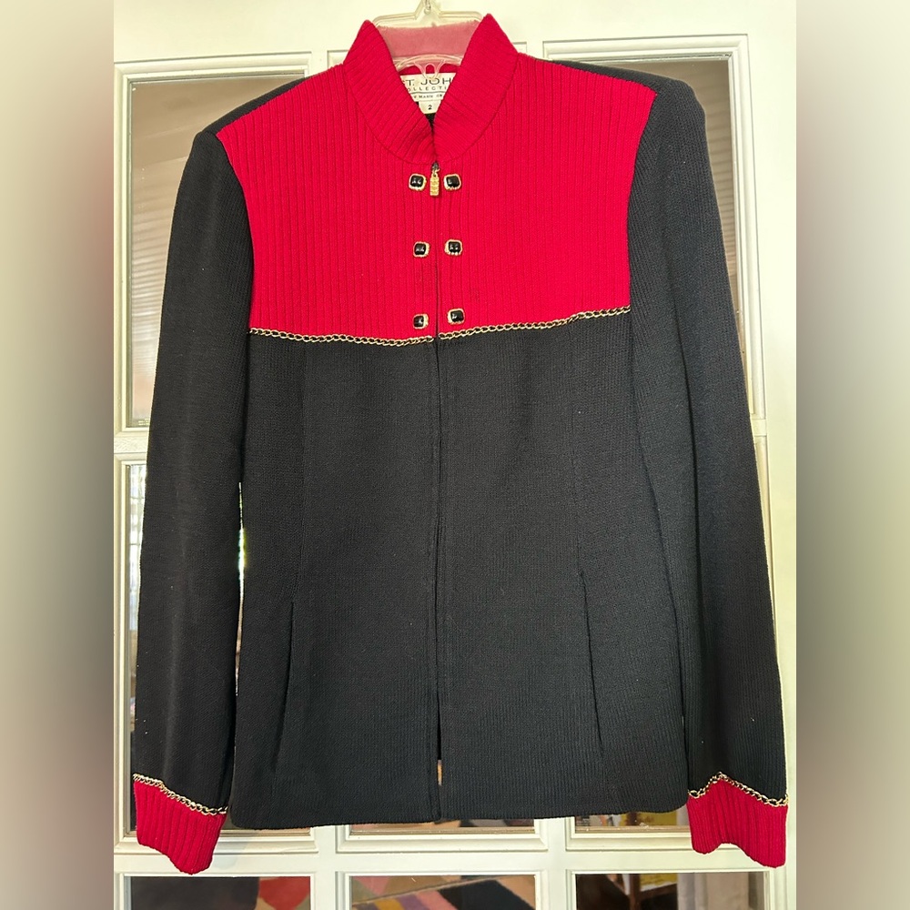 St. John Red and Black evening coat size 2